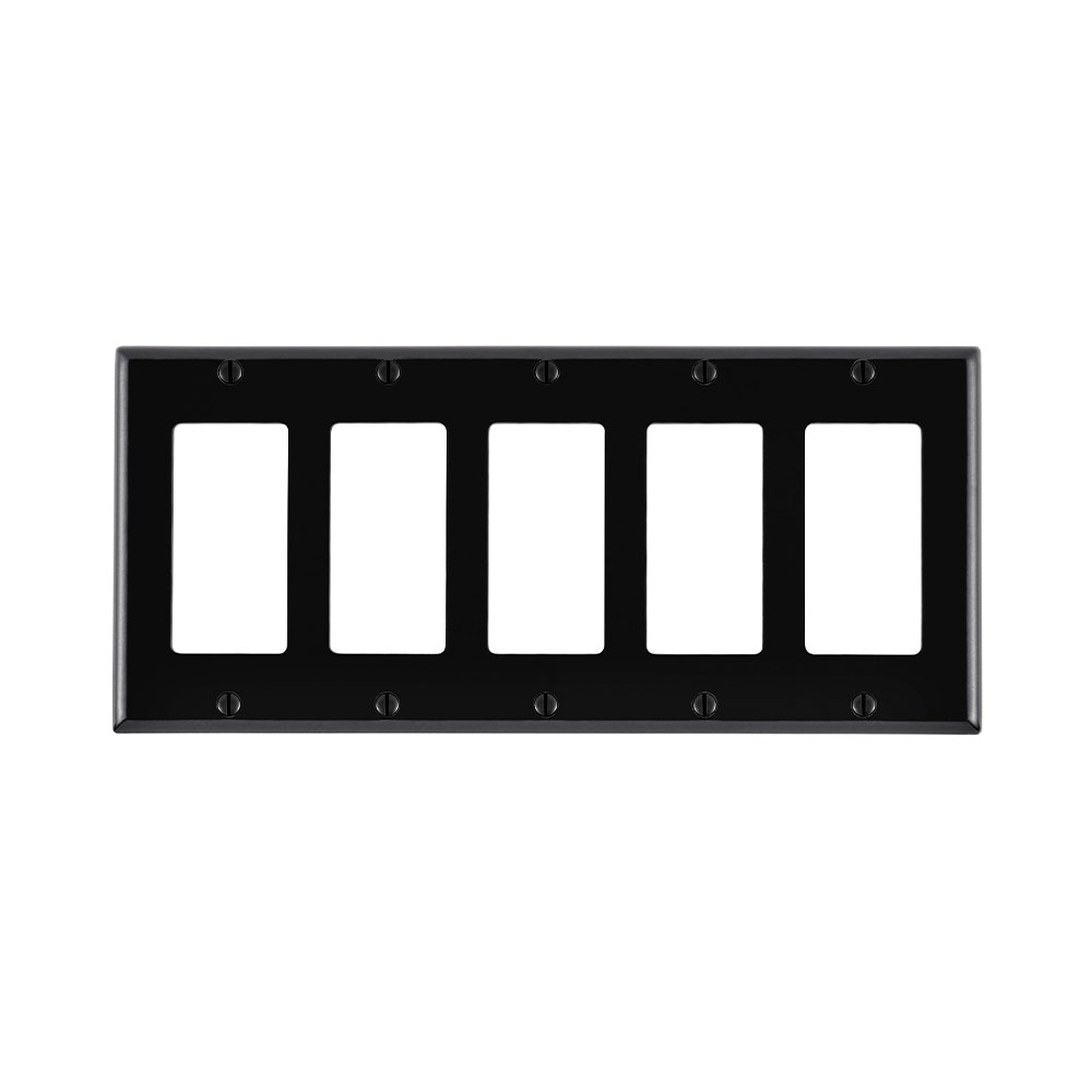 5-Gang Decora/GFCI Device Wallplate, Standard Size, Thermoset, Black