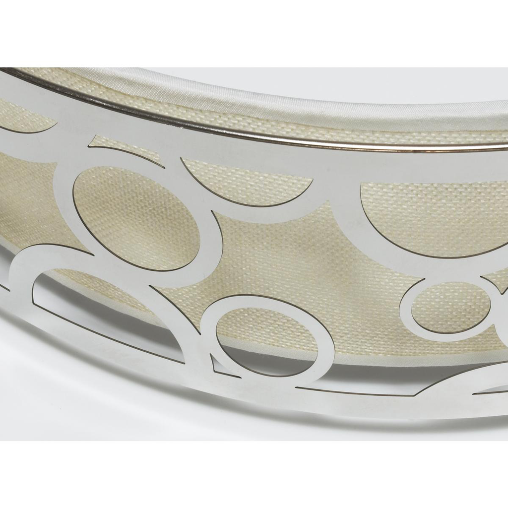 15" Filigree LED Decor Flush Mount Fixture - Polished Nickel Finish - White Fabric Shade