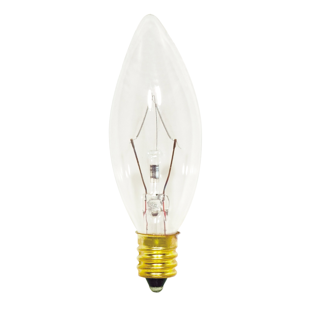 40 Watt B8 Incandescent; Clear; 1500 Average rated hours; 384 Lumens; Candelabra base; 130 Volt