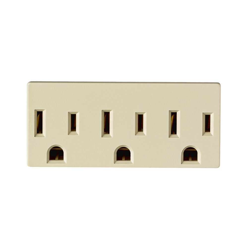 15 Amp Triple Outlet/Receptacle Plug-In Adapter, Grounding, Ivory