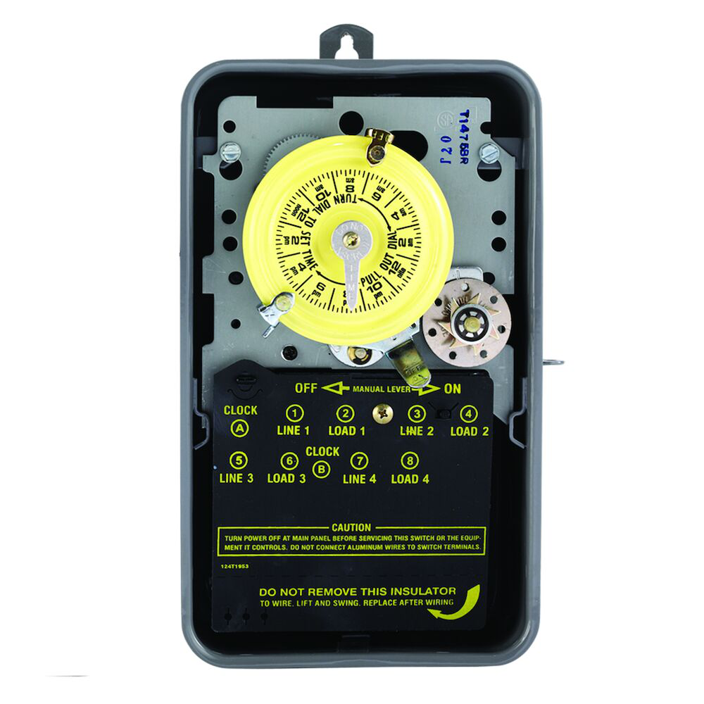 24-Hour Mechanical Time Switch with Skip-a-Day, 480 VAC, 60Hz, 4-SPST, Outdoor Metal Enclosure, 1 Hour Interval