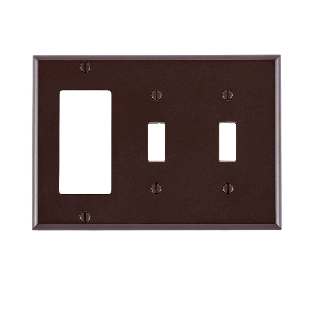 3-Gang Combination Wallplate, 2-Toggle and 1-Decora/GFCI, Standard Size, Thermoset, Brown