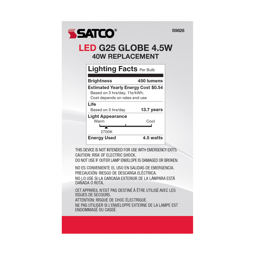4.5 Watt G25 LED; Silver crown; Medium base; 2700K; 430 Lumens; 120 Volt