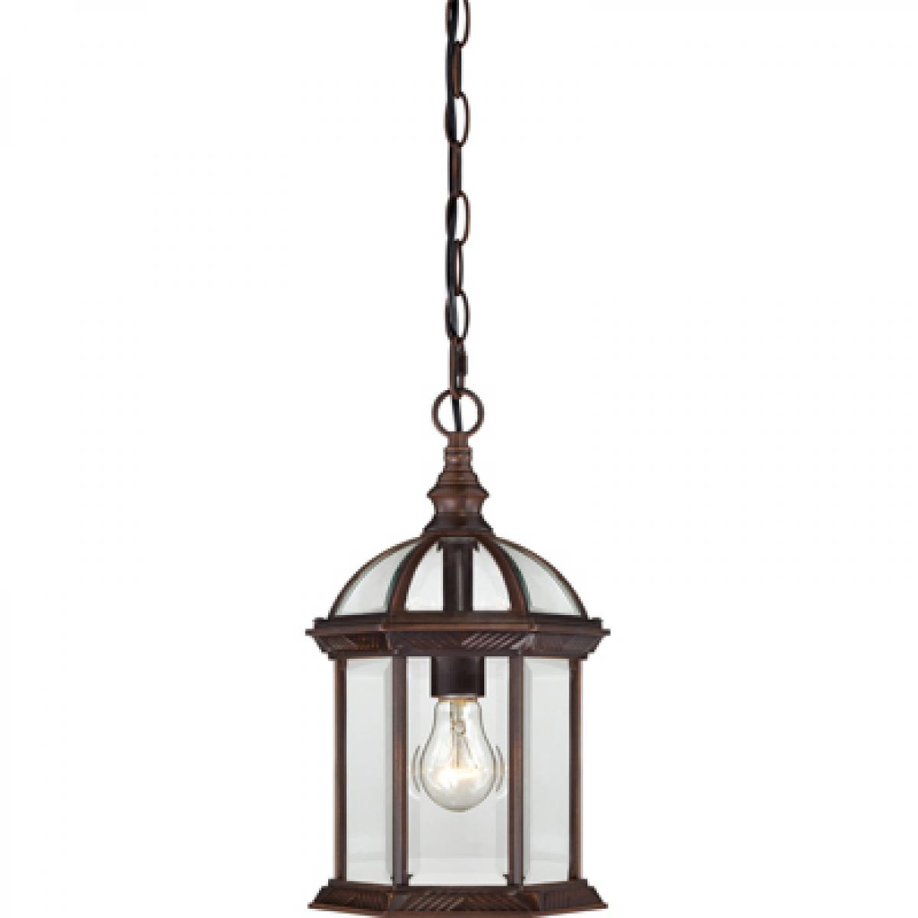 Boxwood - 1 Light 14" Hanging Lantern with Clear Beveled Glass - Rustic Bronze Finish