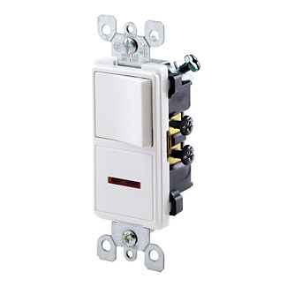15 Amp Decora Single-Pole Switch / Neon Pilot Combination Device Gounding, White