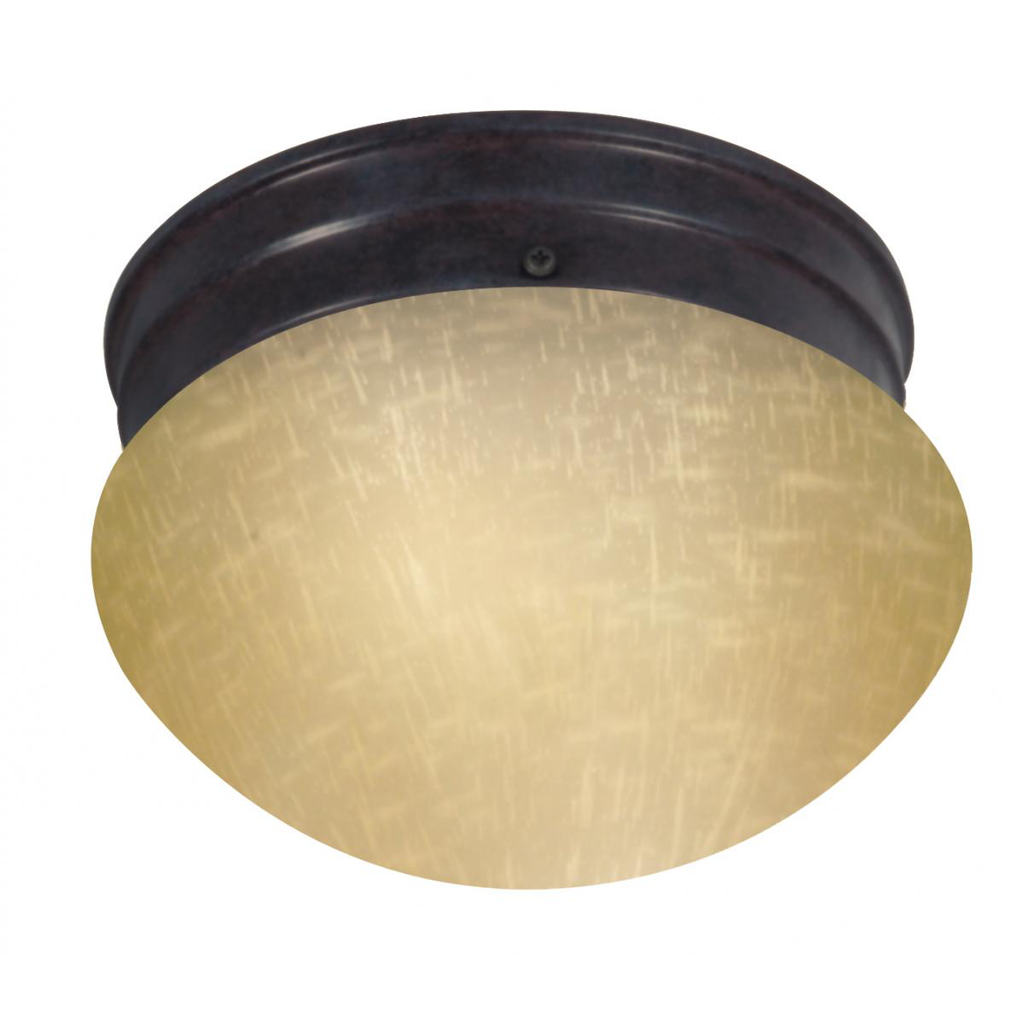 1 Light - 8" Flush with Champagne Linen Glass - Mahogany Bronze Finish
