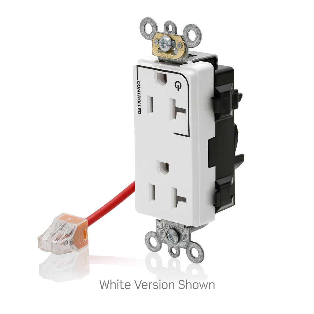 20 Amp Lev-Lok® Decora Plus Duplex Receptacle/Outlet, Industrial Grade, Split-Circuit, Self-Grounding