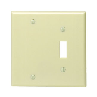 2-Gang Wallplate, 1-Toggle 1-Blank Combination, Standard Size, Thermoset, Ivory