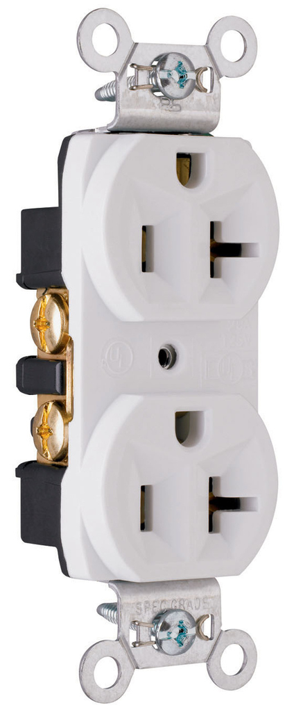 20A 125V Commercial Spec-Grade Duplex Receptacle, Back and Side Wire, White