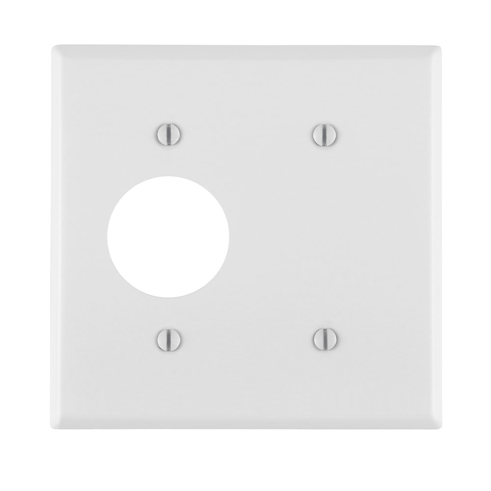 2-Gang Blank/Single Receptacle Combination Wallplate, Standard Size, Painted Metal, White