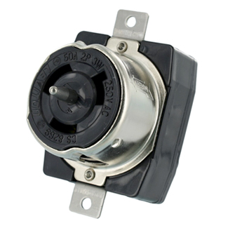 50 Amp, 250 Volt, Black & White Locking Flush Mount Receptacle, Industrial Grade