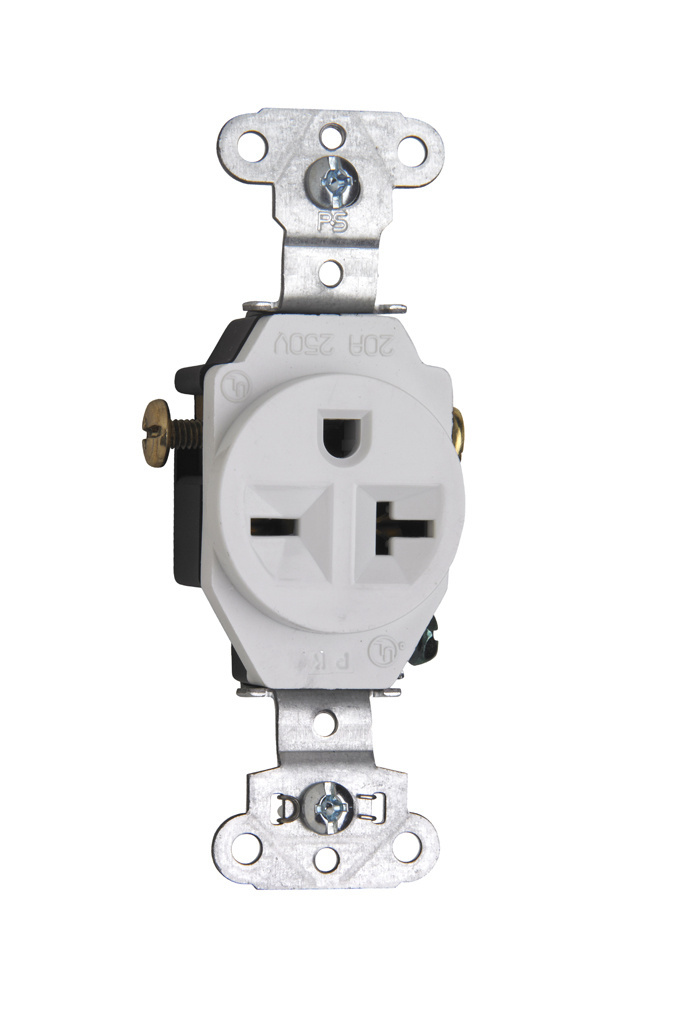 20A 250V Heavy Duty Spec-Grade Single Receptacle, Side Wire, White