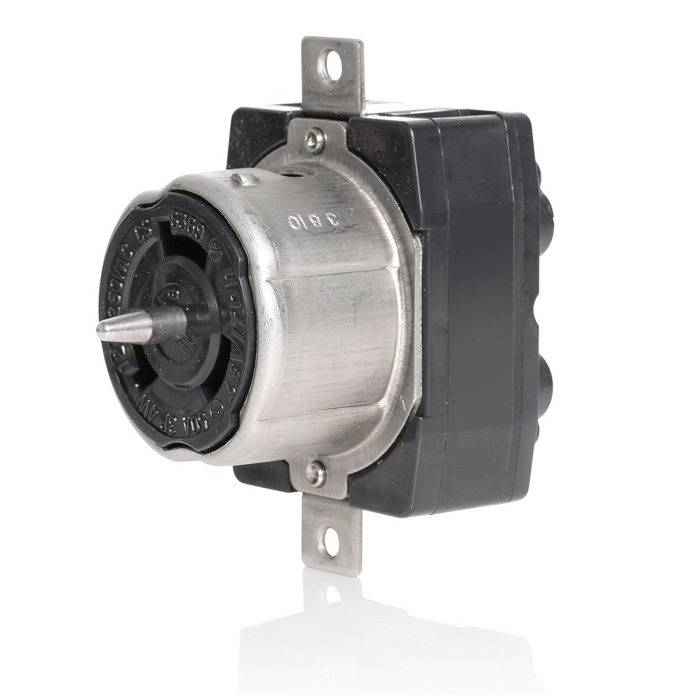 50 Amp, 125/250 Volt, Black & White Locking Flush Mount Receptacle, Industrial Grade