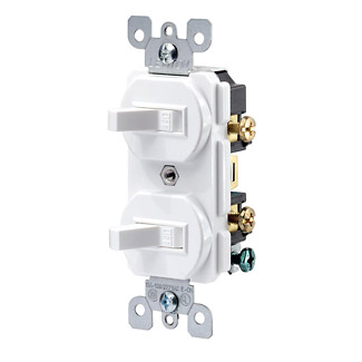 20 Amp Duplex Single-Pole / Single-Pole Combination Switch, Non-Grounding, White