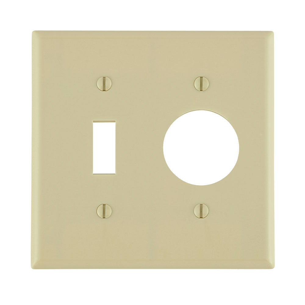 2-Gang Wallplate, 1-Toggle 1-Single 1.406 Hole Outlet/Receptacle Combination, Standard Size, Thermoset, Ivory