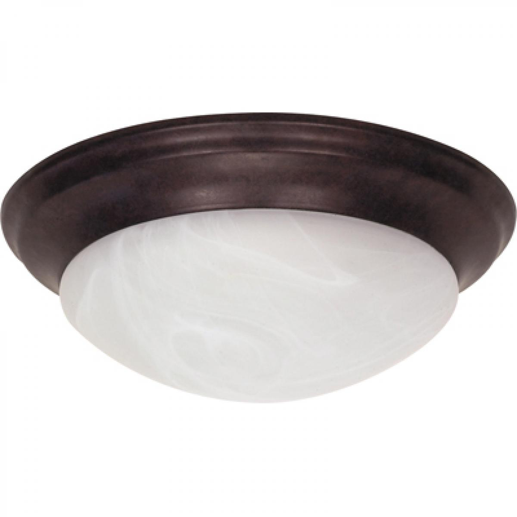 2 Light - 14" Flush with Alabaster Glass - Old Bronze Finish