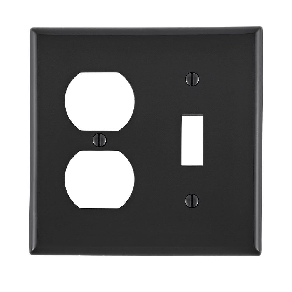 2-Gang Wallplate 1-Toggle and 1-Duplex, Standard Size, Thermoplastic Nylon, Black