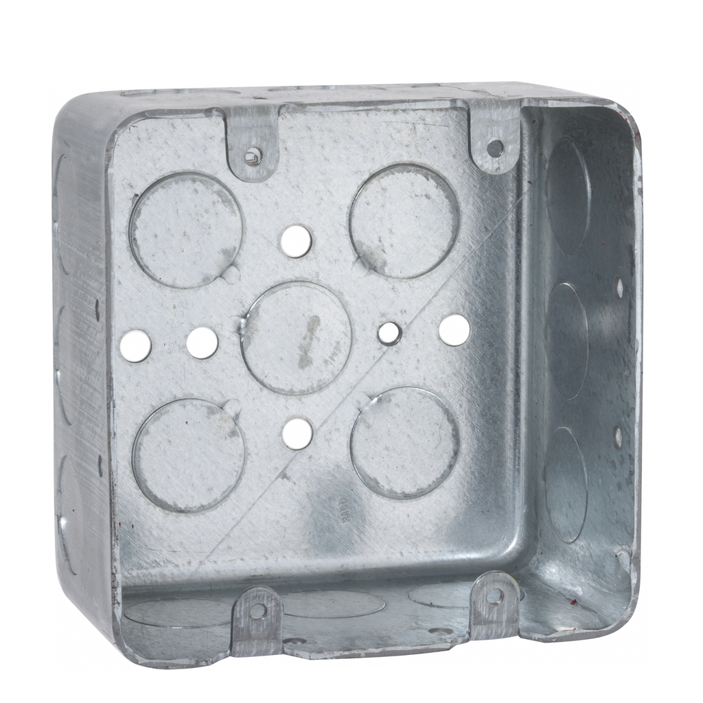 4 in. Square Box, 2-Device Switch Box, Drawn, 2-1/8 in. Deep, Seventeen 1/2 in. KO's