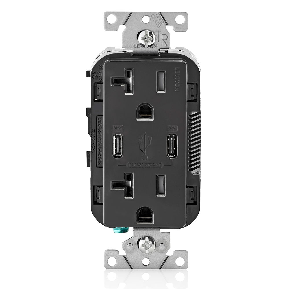 30W (6A) USB Dual Type-C/C Power Delivery Wall Outlet Charger with 20A Tamper-Resistant Outlet