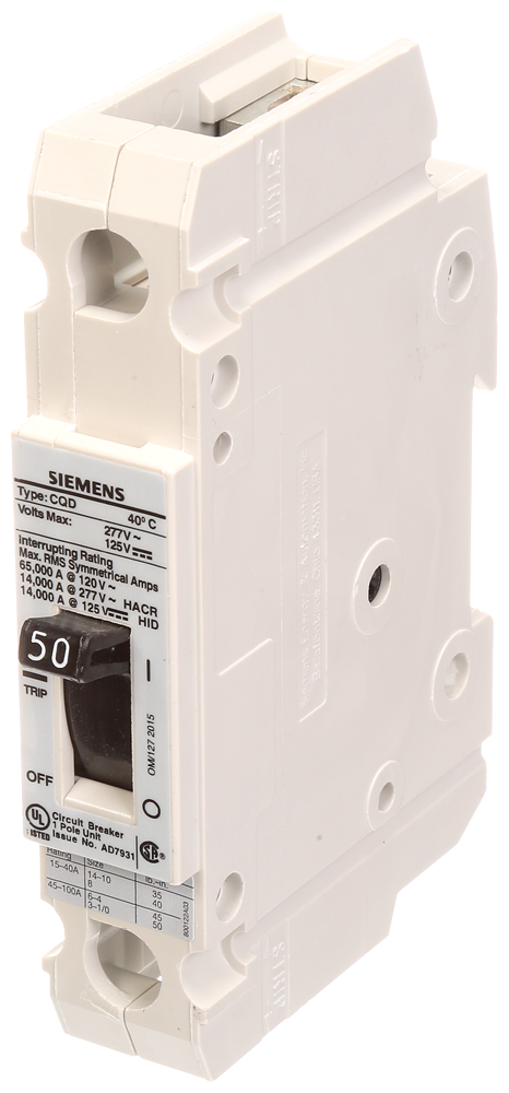 BREAKER CQD 1P 50A 277VAC 14KA DIN RAIL