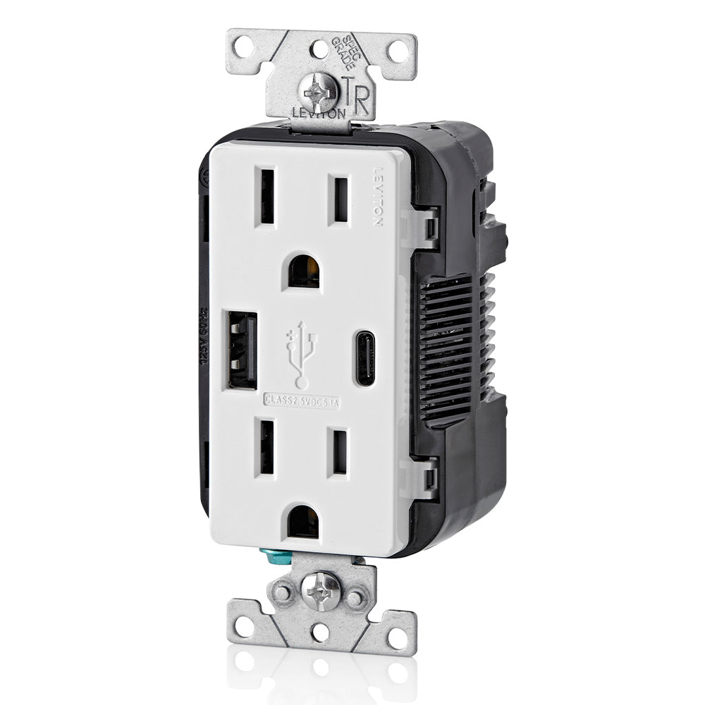 5.1A USB Type A/Type-C Wall Outlet Charger with 15A Tamper-Resistant Outlet