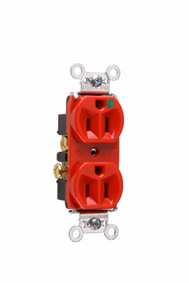 15A 125V Heavy Duty Hospital-Grade Compact Duplex Receptacle, Back and Side Wire, Red