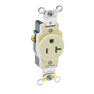 20 Amp Single Receptacle/Outlet, Industrial Grade, Self-Grounding