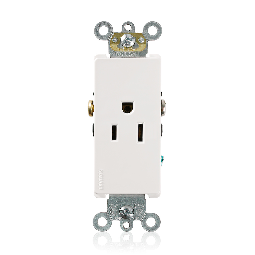 15 Amp Decora Plus Single Receptacle/Outlet, Commercial Grade, Self-Grounding