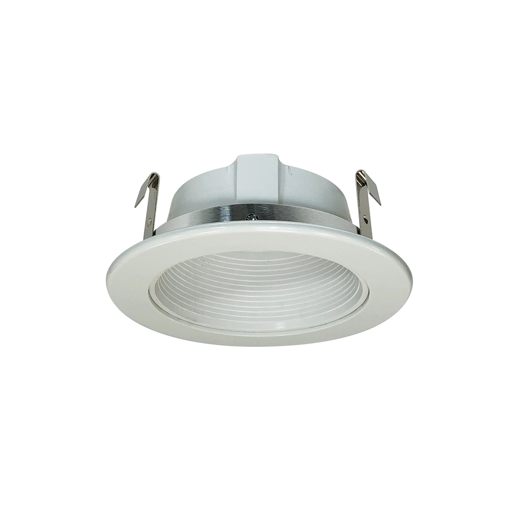 4" White Stepped Phenolic Baffle Trim w/ White Plastic Ring, 124