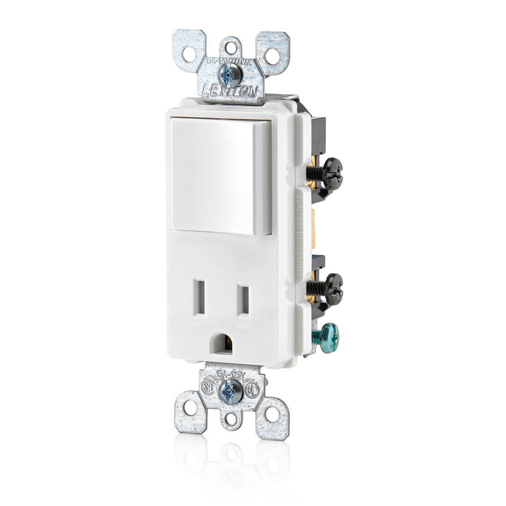 15 Amp Decora Single-Pole Switch / Tamper-Resistant Outlet/Receptacle Combination Device, Grounding, White