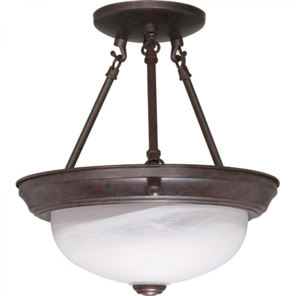 2 Light - Semi Flush with Alabaster Glass - Old Bronze Finish