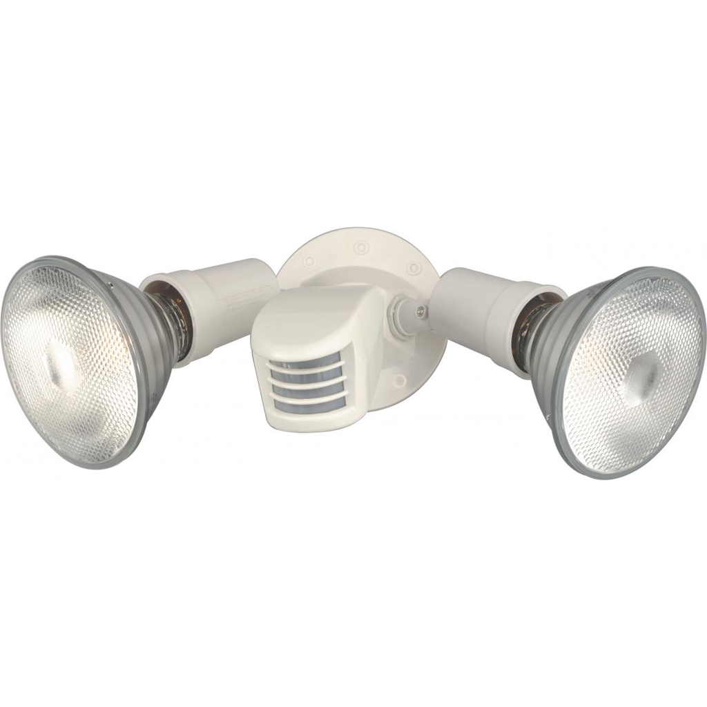 2 Light - 10" Flood Light- PAR38 with Adjustable Swivel and Motion Sensor - White Finish