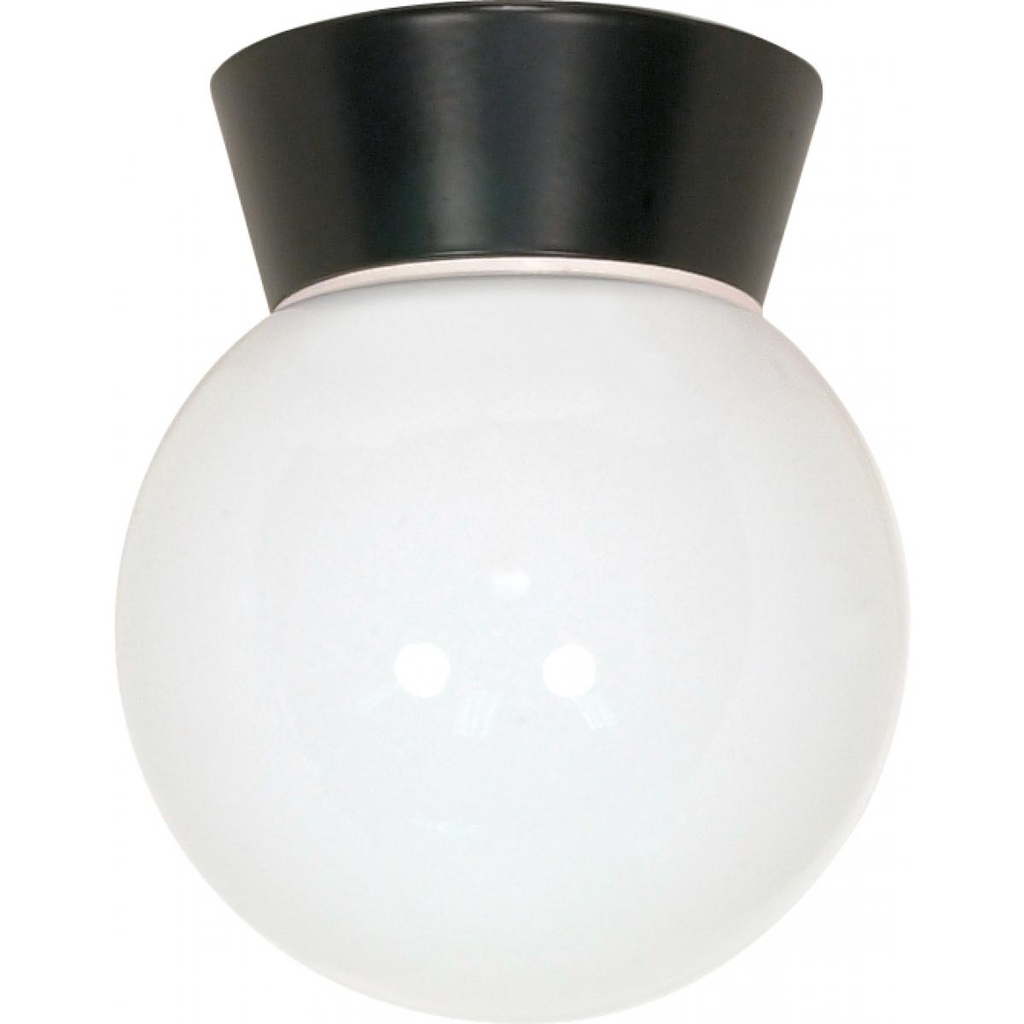 1 Light - 8" Utility Ceiling with White Glass - Black Finish