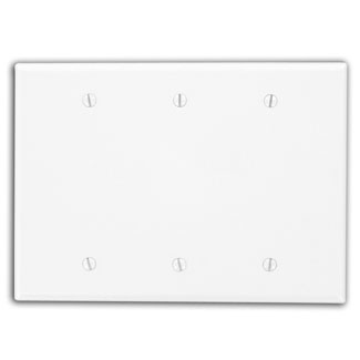 3-Gang Blank Wallplate, Midway Size, Thermoset, White