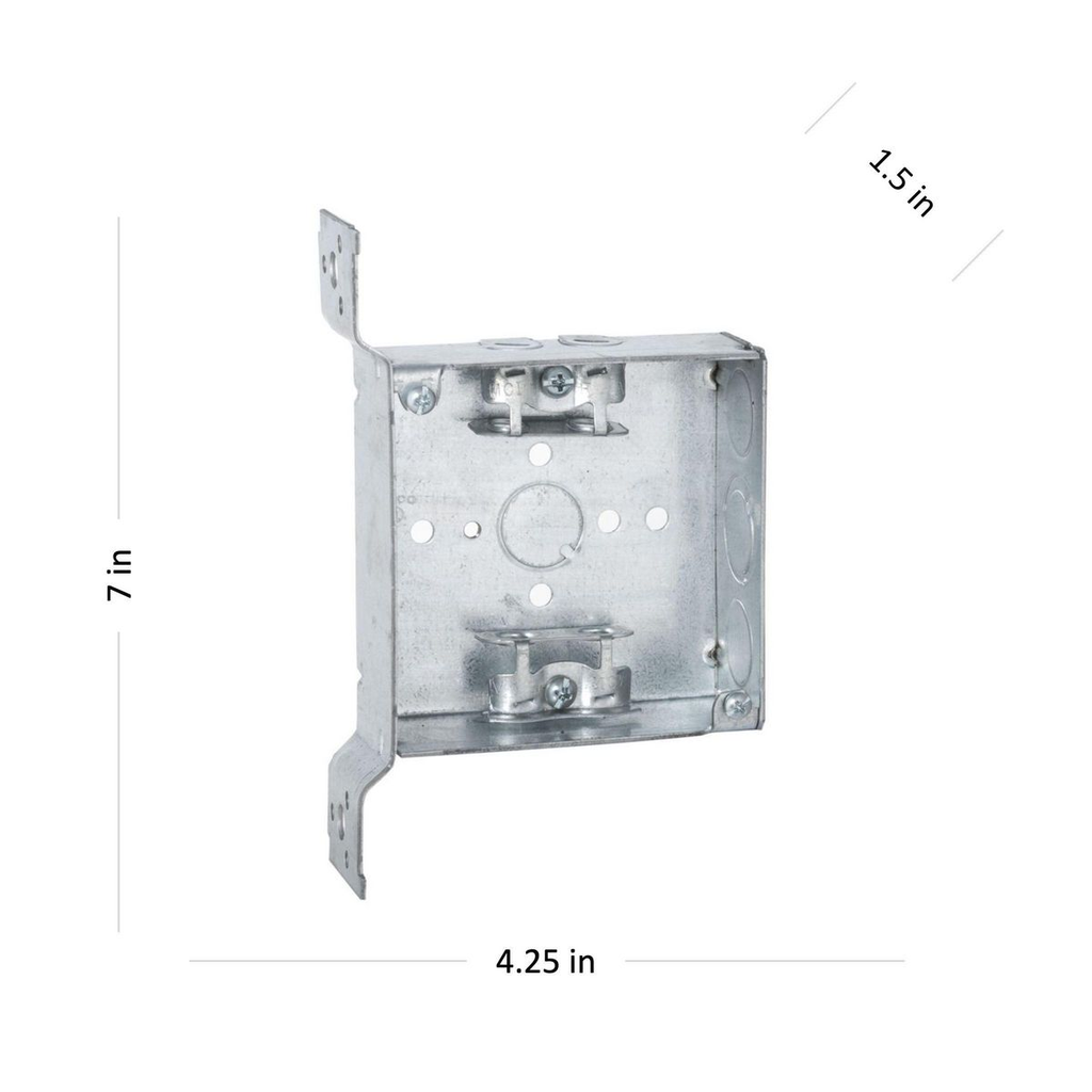 4 in. Square Box, Welded, 1-1/2 in. Deep with AC/MC/Flex Clamps, Three 1/2 in. KO's and One TKO, UBS, FS Bracket, Flush