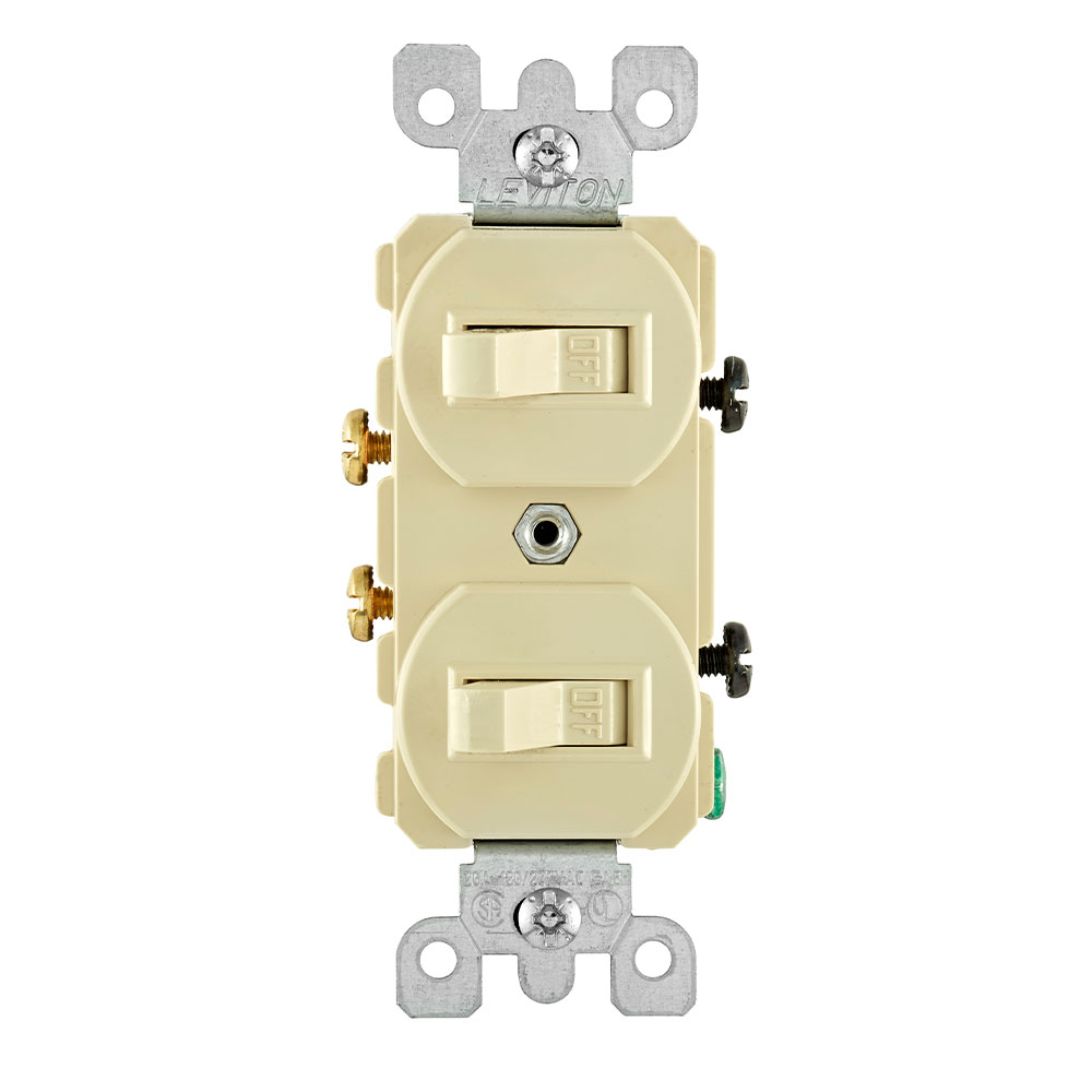 20 Amp Duplex Single-Pole / Single-Pole Combination Switch, Non-Grounding, Ivory