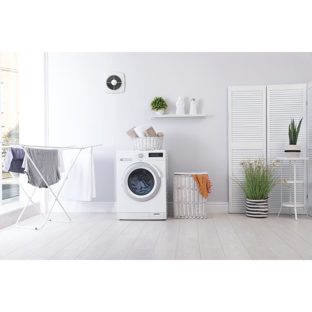 Broan® 8-Inch 180 CFM Room To Room Ventilation Fan with White Square Plastic Grille, 4.5 Sones