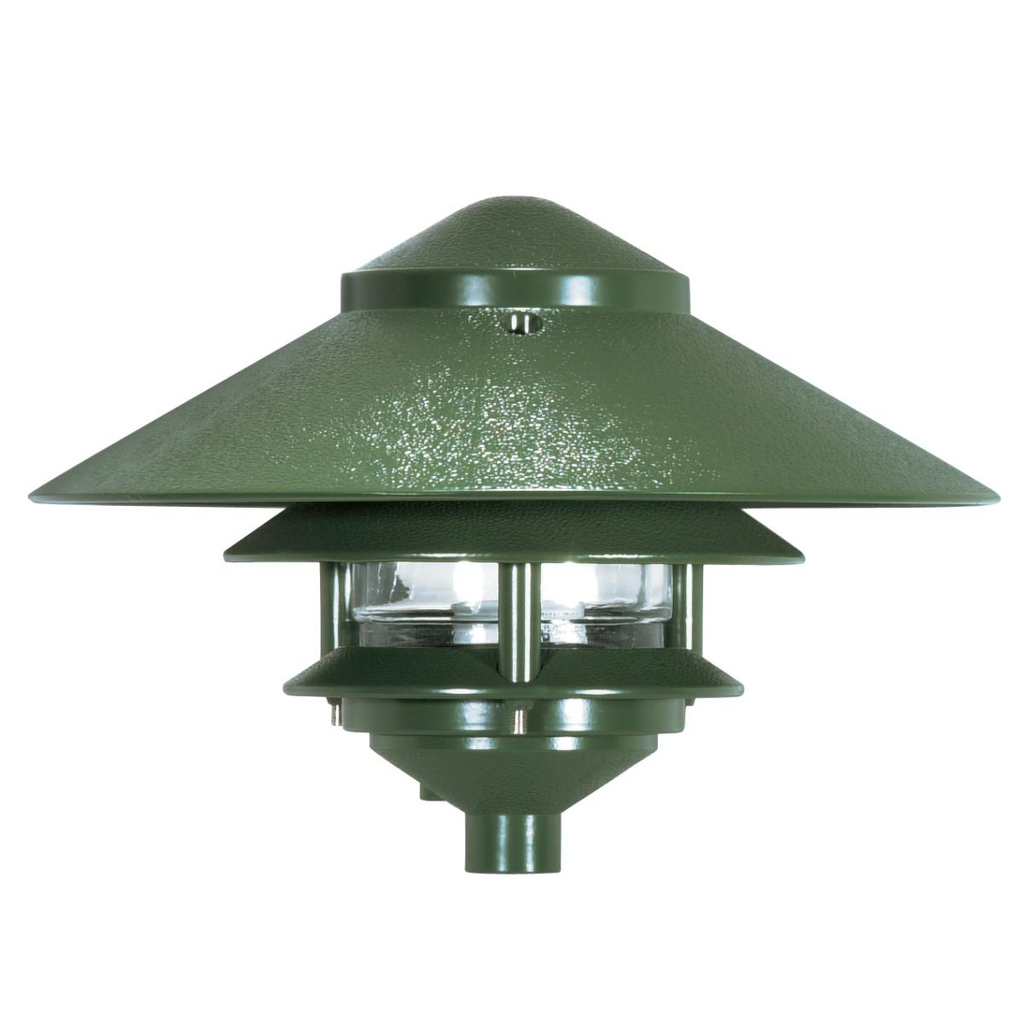 1 Light - 8" Pathway Light - Two Louver - Large Hood - Green Finish