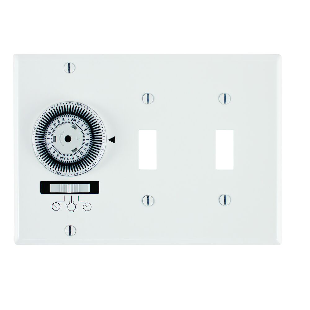 24-Hour Heavy-Duty Mechanical In-Wall Timer, Timer and Toggle Switch, 120 VAC, 20A, SPST, 3 Gang, White