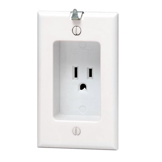 15 Amp, 1-Gang Recessed Single Outlet/Receptacle with Wall Decor Hanger Hook, White