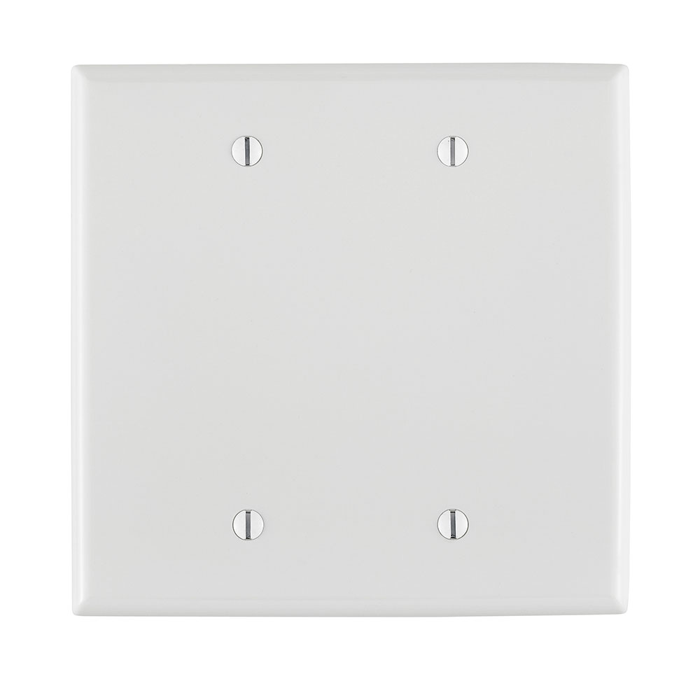 2-Gang Blank Wallplate, Midway Size, Thermoplastic Nylon, White
