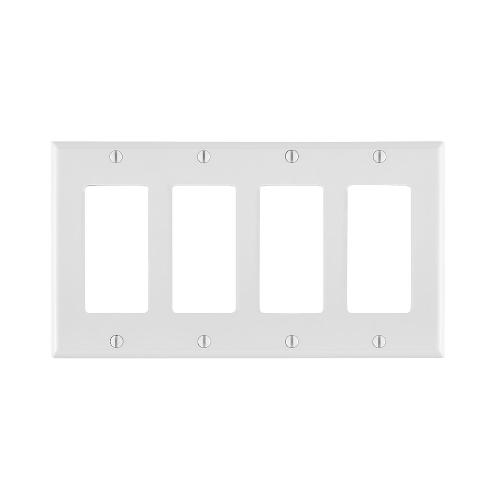 4-Gang Decora/GFCI Device Wallplate, Standard Size, Thermoplastic Nylon, White