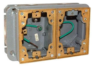 2-Gang Concrete Floor Box, Cast Iron Box with 3/4 in. Threaded Hubs and Adjustable Height Feature