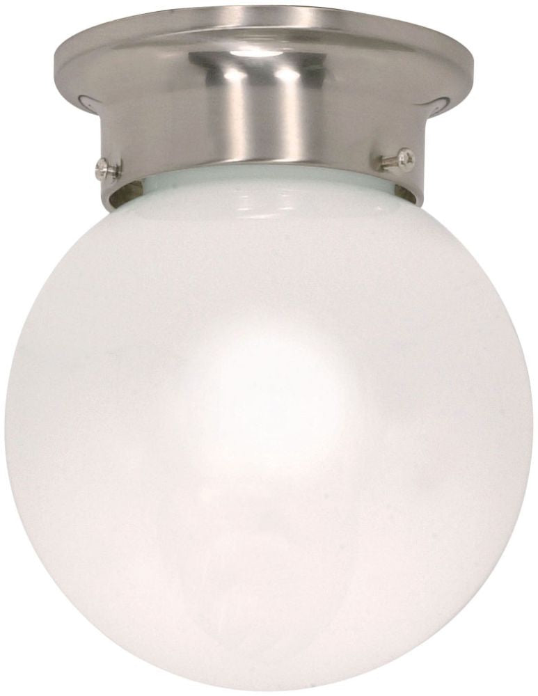 1 Light - 6" Flush with White Glass - Brushed Nickel Finish