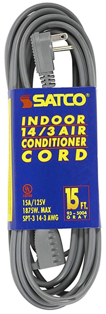 15 Foot Gray Heavy Duty Air Conditioner/Appliance Cord; 14/3 Ga. SPT-3 Gray Cord With Sleeve; 15A-125V; 1875W
