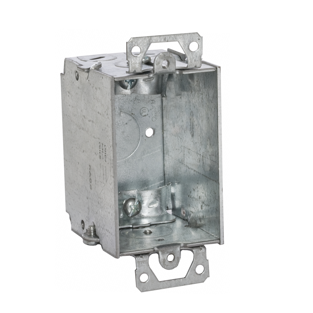 3 in. x 2 in. Switch Box, Gangable, 2-1/2 in. Deep, One 1/2 in. KO & NMSC Clamps, Plaster Ears