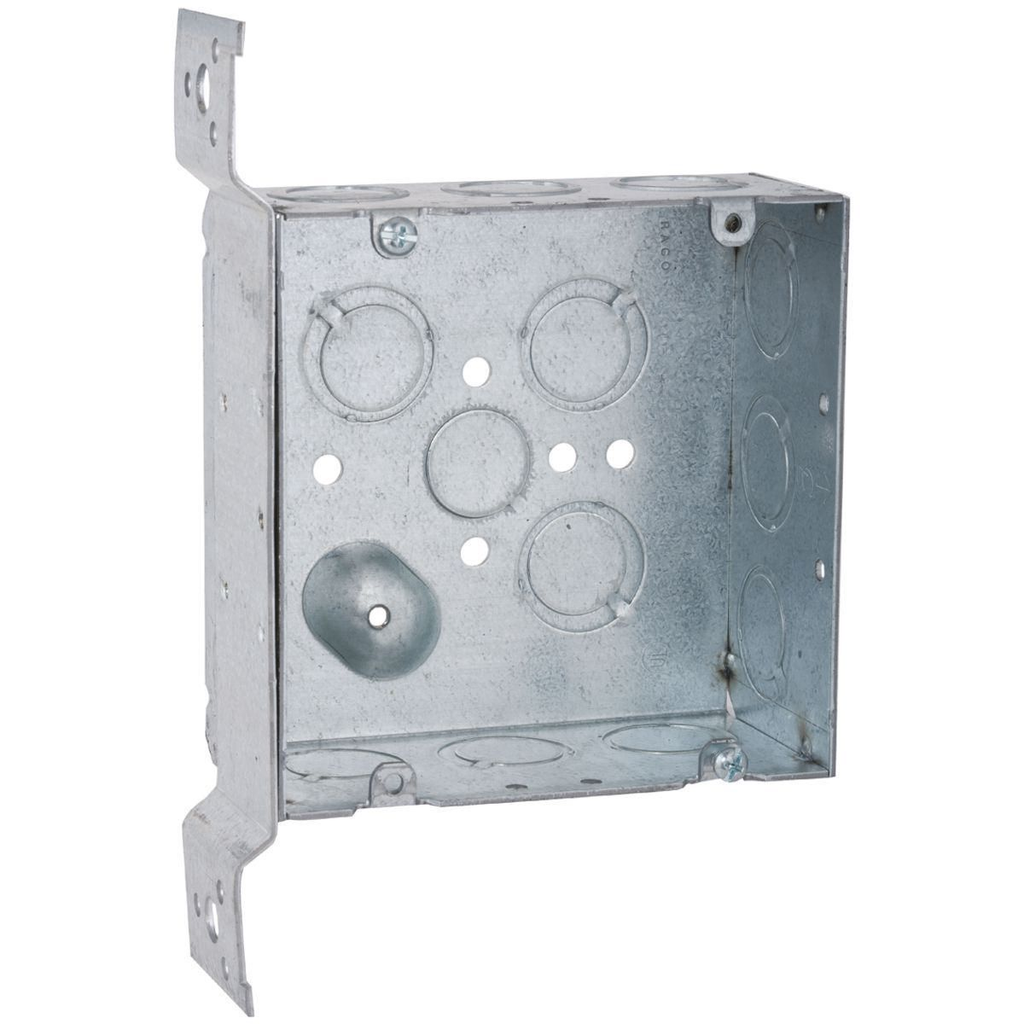 4-11/16 in. Square Box, Welded, 2-1/8 in. Deep with One 1/2 in. KO & Twelve TKO's, Raised, FM Bracket