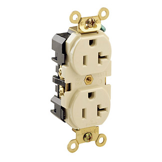 20 Amp Duplex Receptacle/Outlet, Industrial Grade, Self-Grounding