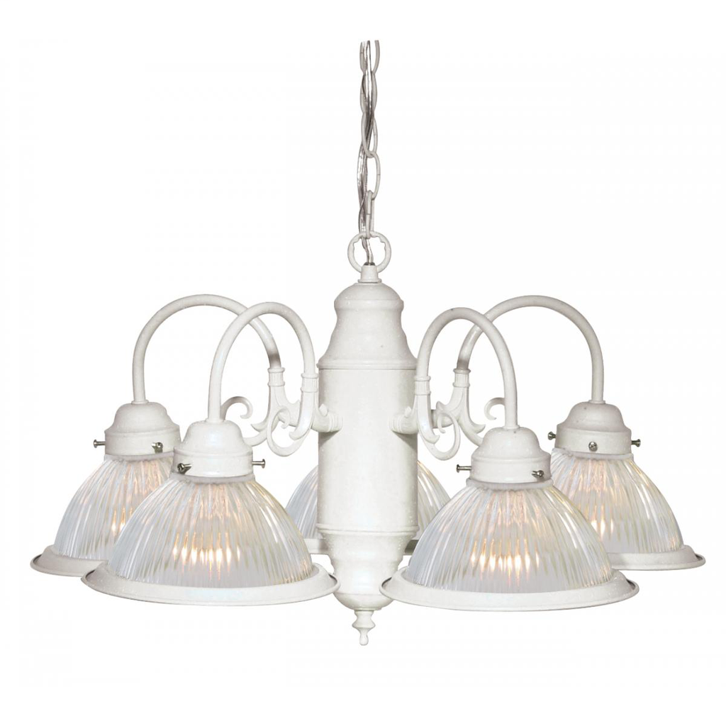5 Light - Chandelier with Frosted Ribbed Glass - Textured White Finish