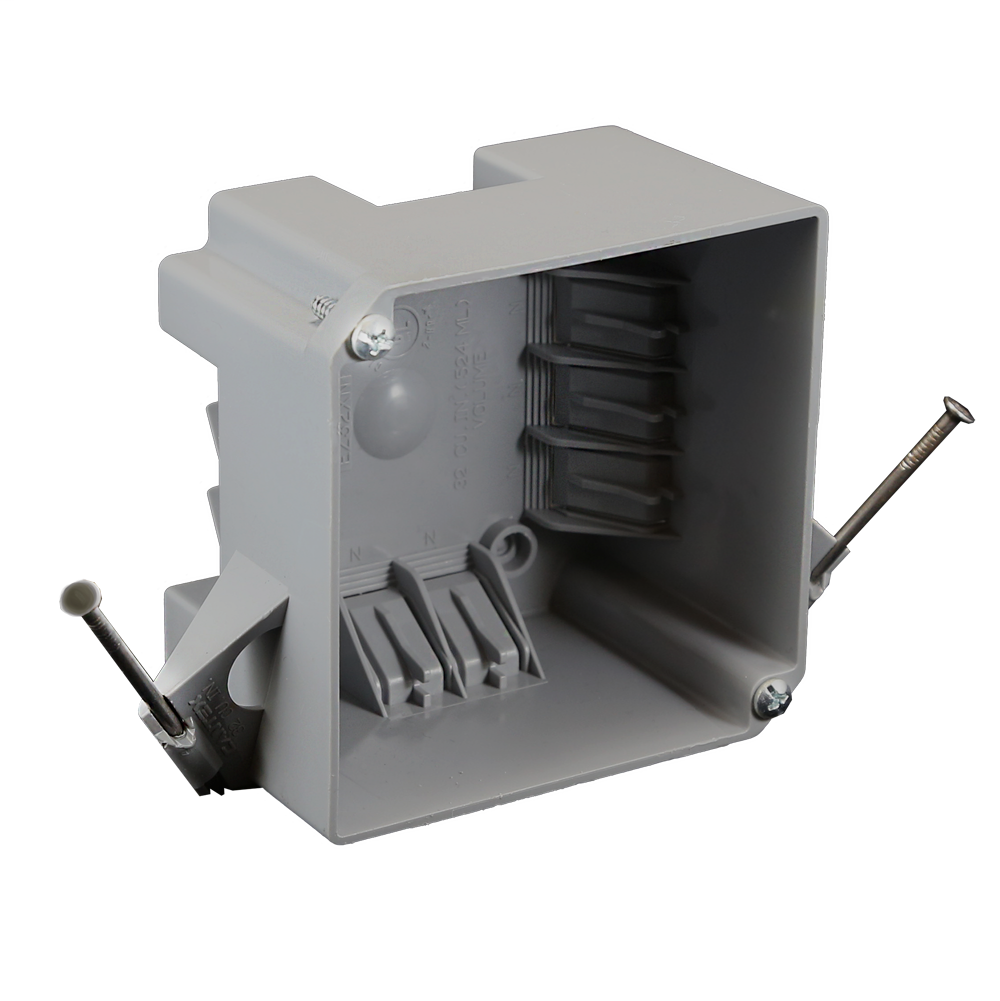 32 cu. in. 4 in. Square EZ BOX New Work Nail-on Residential Electrical Box with Wire Clamps Gray